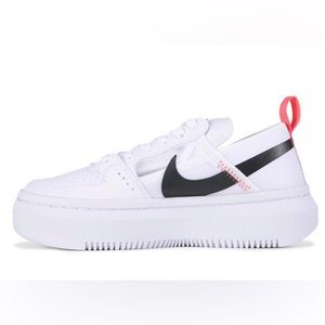 Nike court vision alta platform sneaker, white/coral/black, size 8.5.